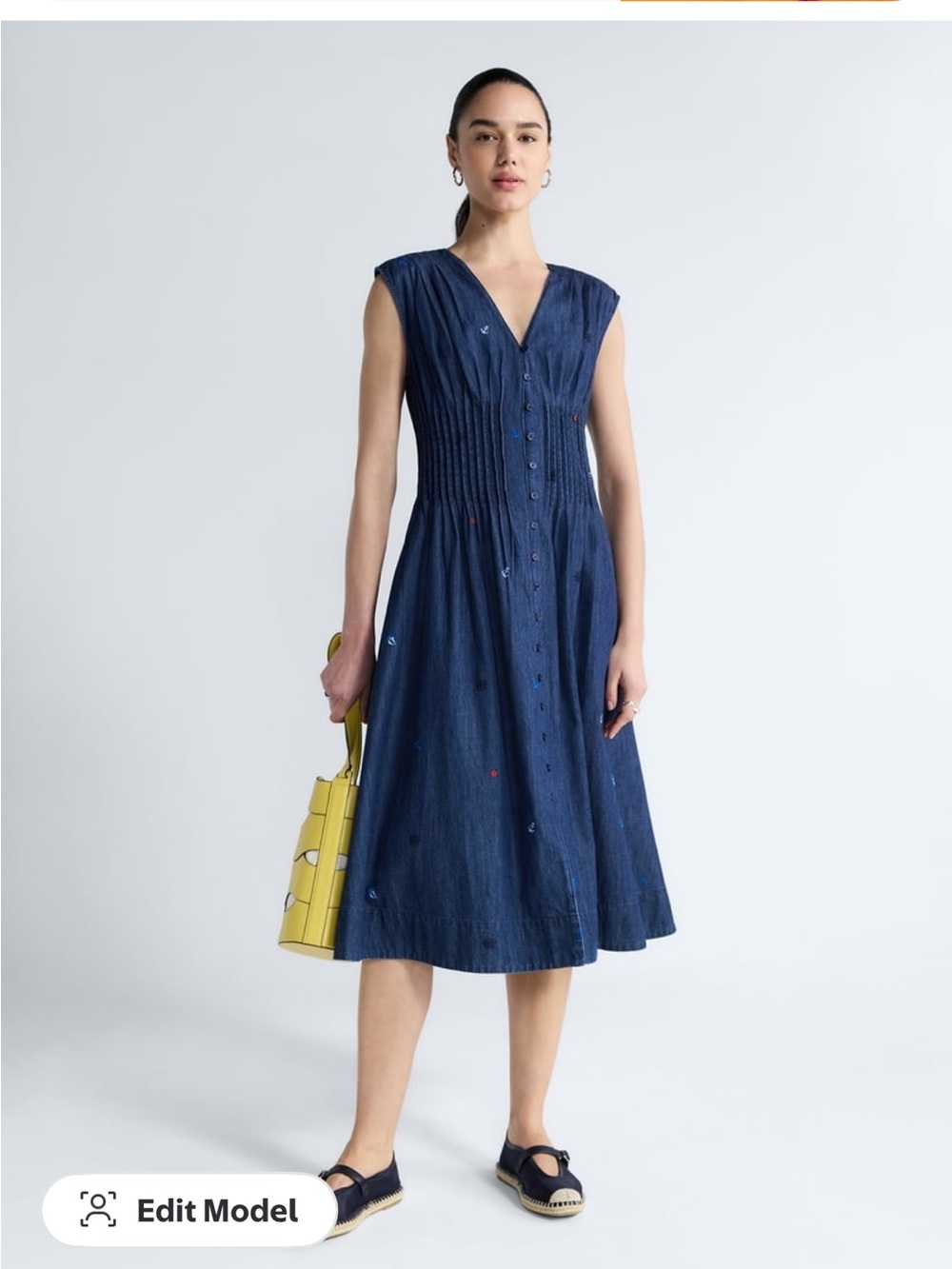 Sleeveless Navy Button-Front Midi Dress Dark Wash Denim Chambray New Nautical XS